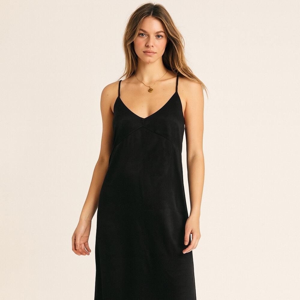 Vintage 90s Diamond's Run by Wayne Diamond  Black Satin Dress M